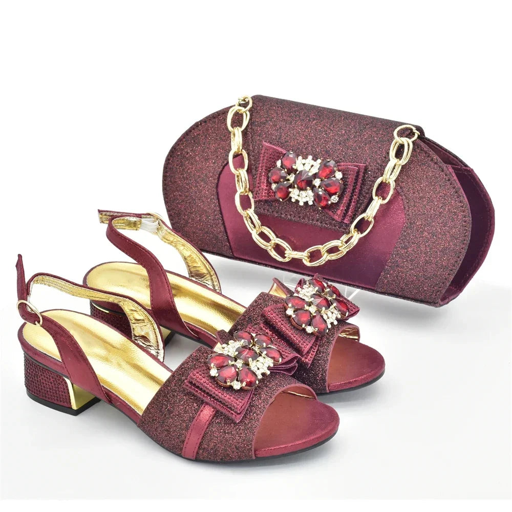 Maxy Shoes and Bag Matching Set Luxury Designer Shoes Decorated with Appliques Africa Shoe and Bags Set Low Heels Women Pumps