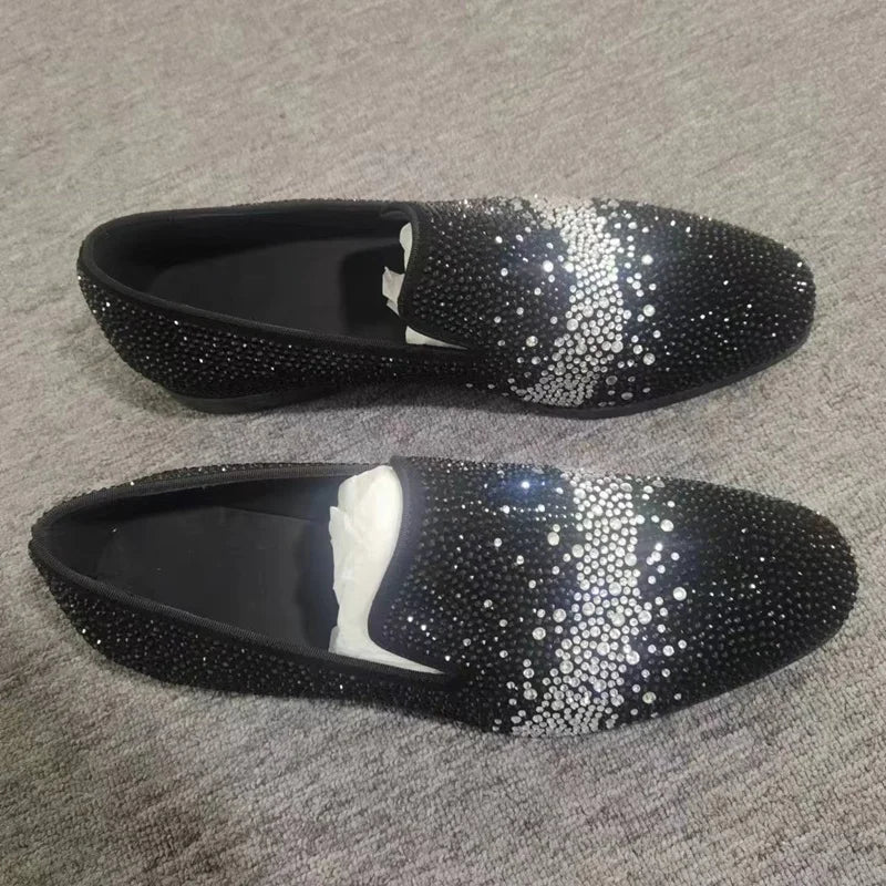 Visco New Stylish Shining Rhinestone Loafers for Men Fashion Suede Shoes Man Dress Shoes Luxury Slip On Party And Wedding Shoes