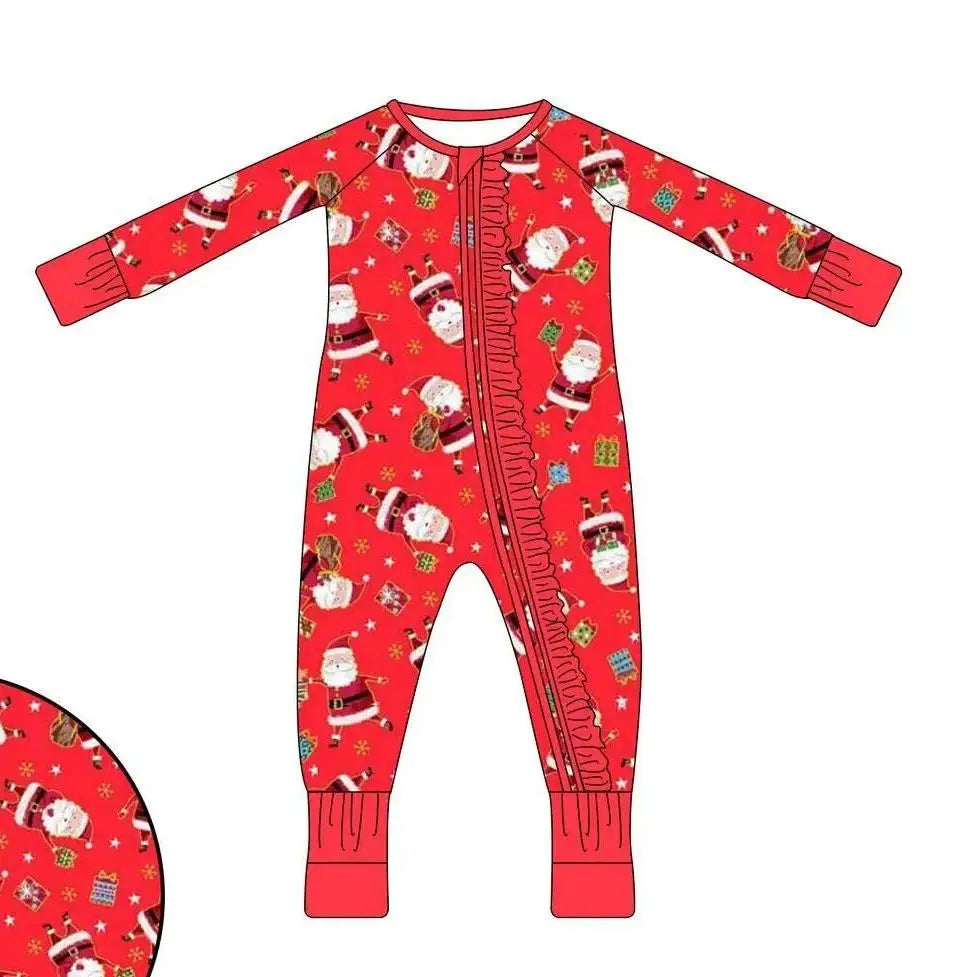 Maxy Boutique children's suit Christmas long-sleeved lace deer tree socks print girls dress boys' pajamas set baby zipper jumpsuit