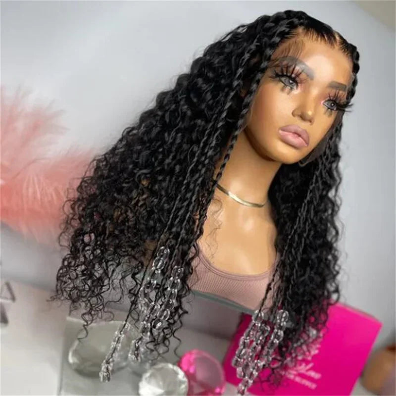 Amay 26Inch Soft 180Density Natural Black Long Glueless Kinky Curly Deep Lace Front Wig For Women With Baby Hair Preplucked Daily