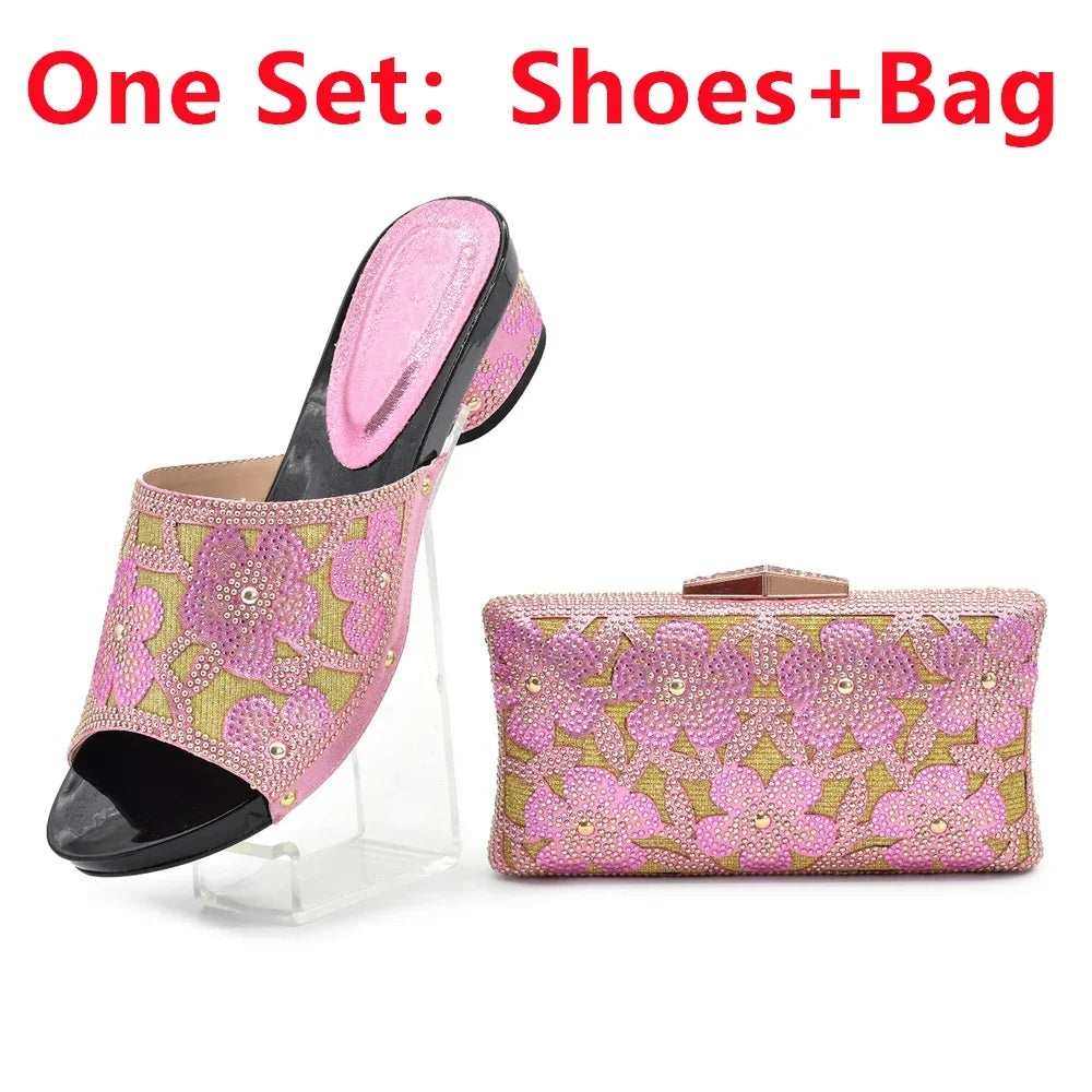 Maxy Silver African Matching Shoes and Bags Italian In Women Italian Shoes and Bags To Match Shoes with Bag Set Decorated with Stone