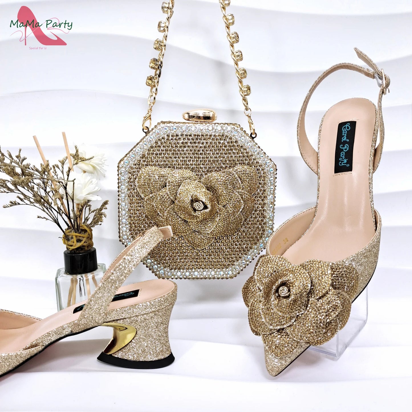 Maxy Women Shoes Matching Bag Set in Wine Color 2024 Classics Style High Quality New Design with Crystal for Wedding