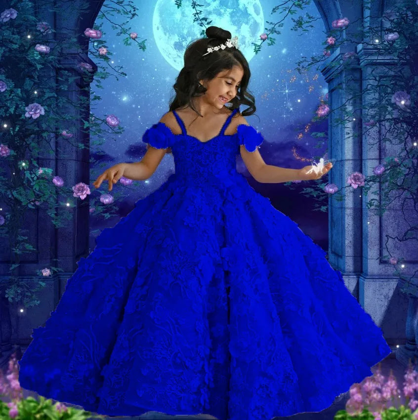 Maxy Lavender Flower Girl Dresses for Wedding Floral Appliques Bead Floor Length Girl Kids Birthday Party First Holy Communion Gowns