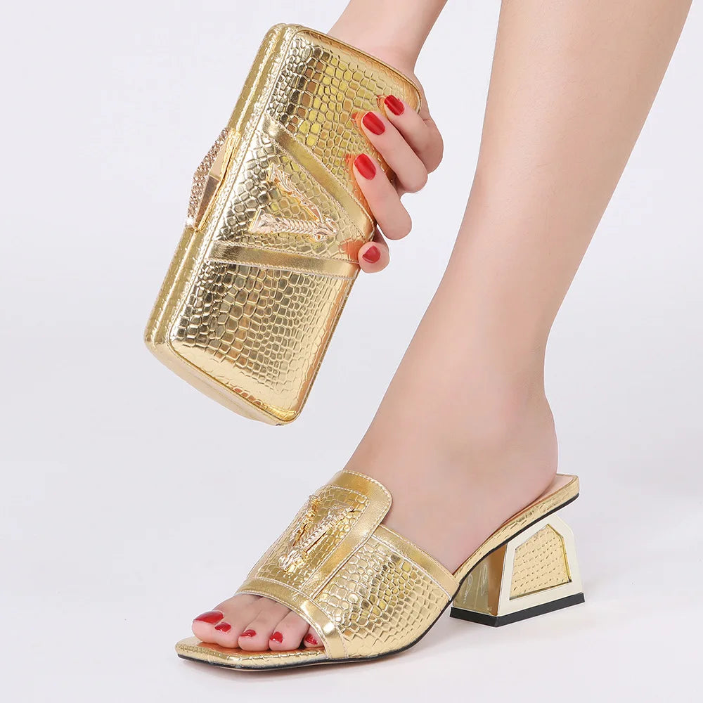 Newest Brilliant Maxy Shoes and Bag Sets Yellow Color Women's Wedding Stronger Heels Shoes with Bag For African Lady Sandals