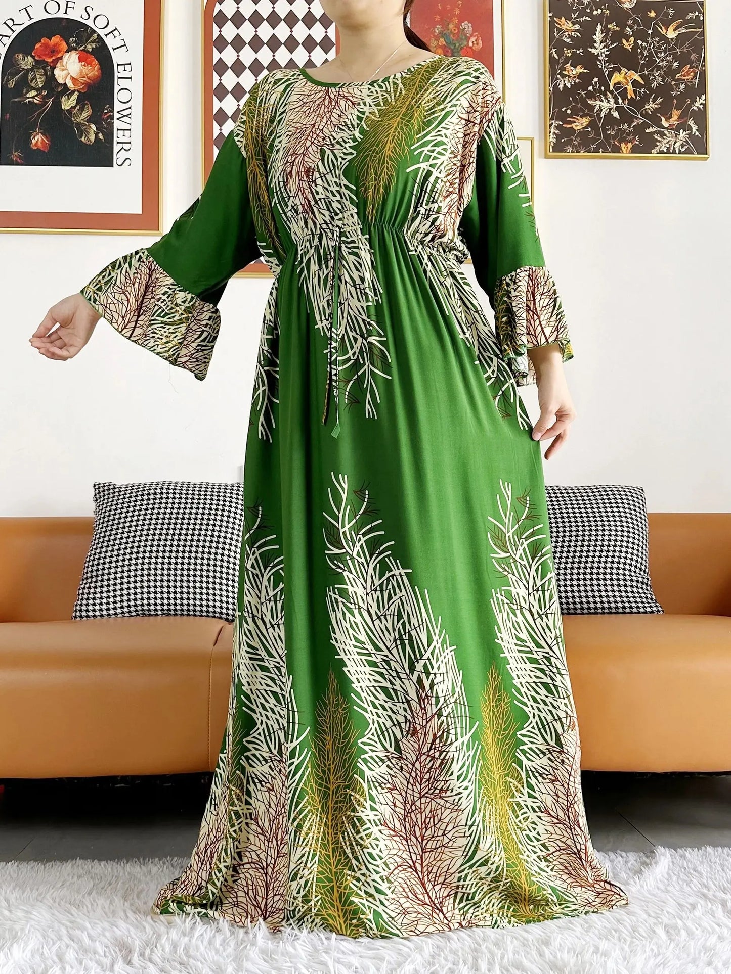 Maxy New Women Long Sleeve Dashiki Dress African Woman Print Turban Kaftan Abaya Ramadan Eid Muslim Hijab Dresses Femme Arabia dress