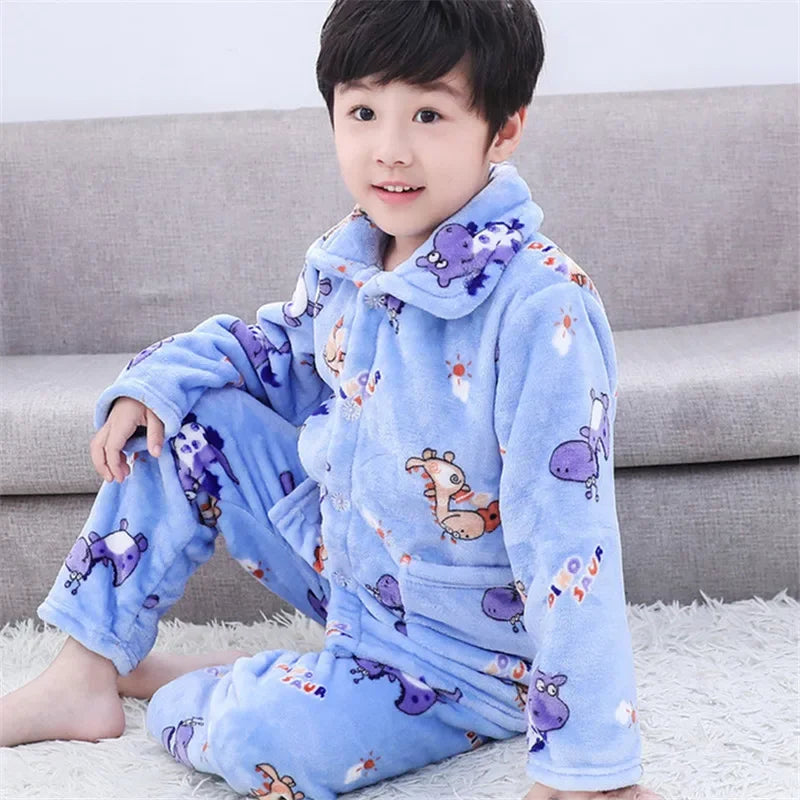 New Kids Max Pajama Sets Boys Girls Autumn Winter Thicken Warm Home Wear Cartoon Lapel Long Sleeve Sleeping Clothing Sets
