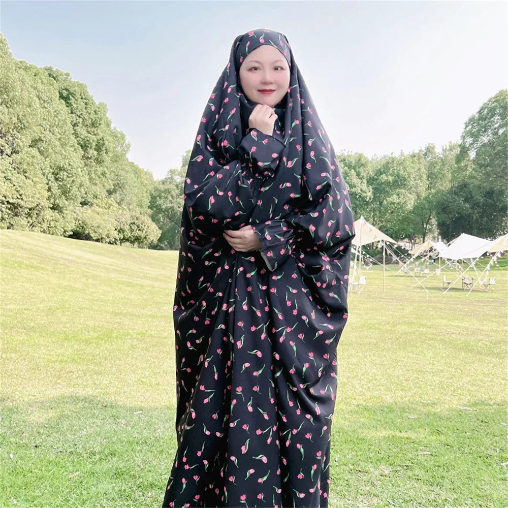 Maxy Prayer Dress Women Ramadan Islamic Clothing Formal Print Muslim Garment Hooded Dubai Turkey Namaz Long Jurken Abaya Hijab Gown