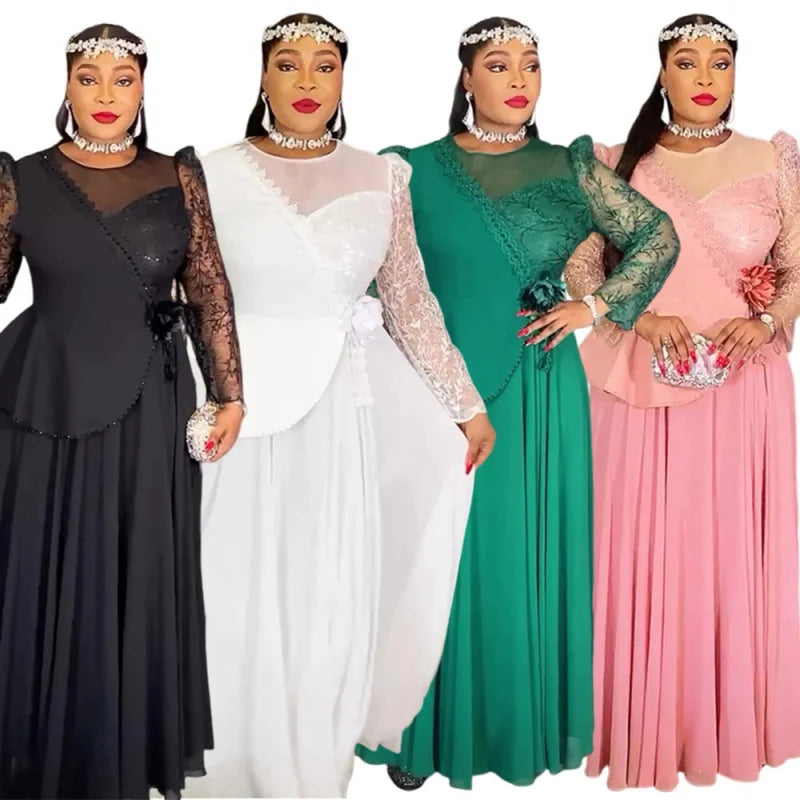 Maxy Plus Size African Party Long Dresses for Women New Dashiki Ankara Sequin Evening Gowns Turkey Outfits Robe Africa Clothing