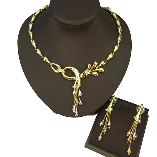 Maxy Fashion Design Luxury Gold-plated Costume Women Fine Jewelry Sets Necklace with Earrings Set