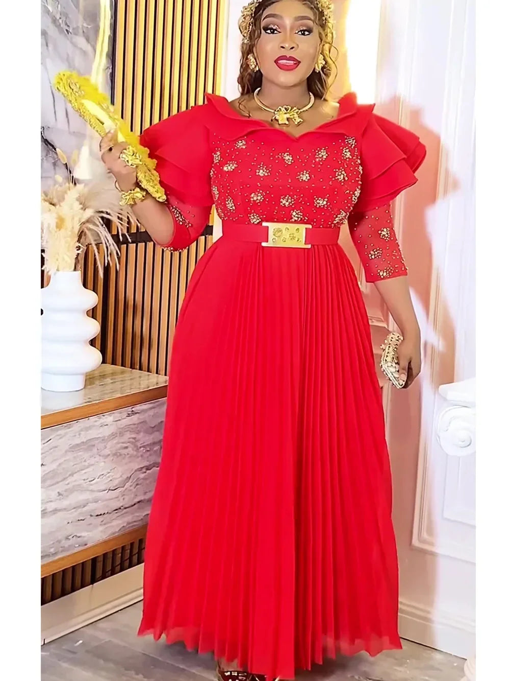 Maxy Plus Size African Party Dresses for Women New Fashion Dashiki Ankara Wedding Evening Gown Elegant Turkey Muslim Dress