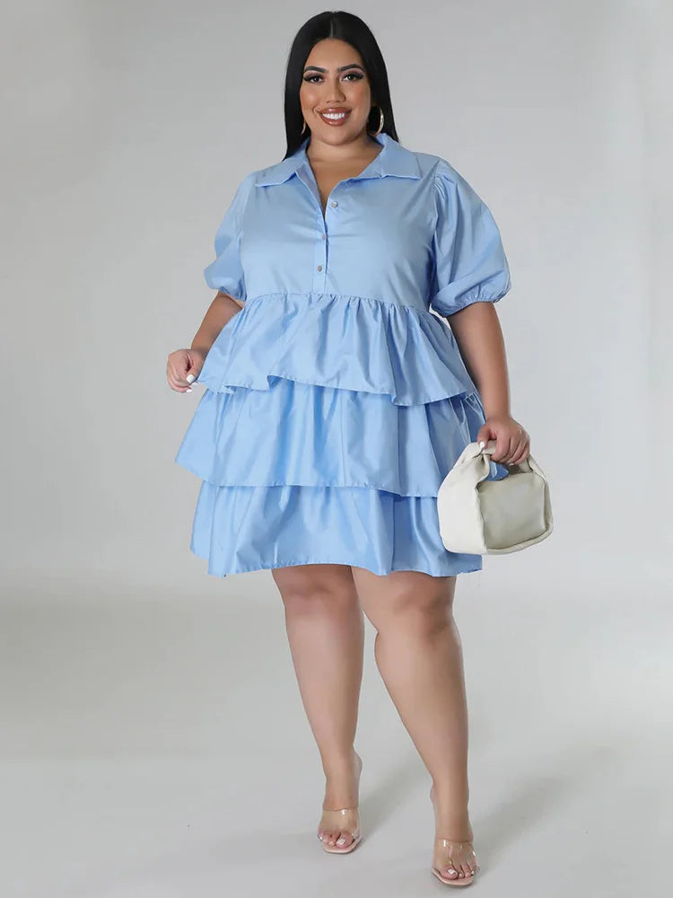 Wmstar Plus Size Dresses for Women Solid Summer Cute Elegant Midi Shirts Dress Fashion Birthday Outfits Wholesale Dropshipping