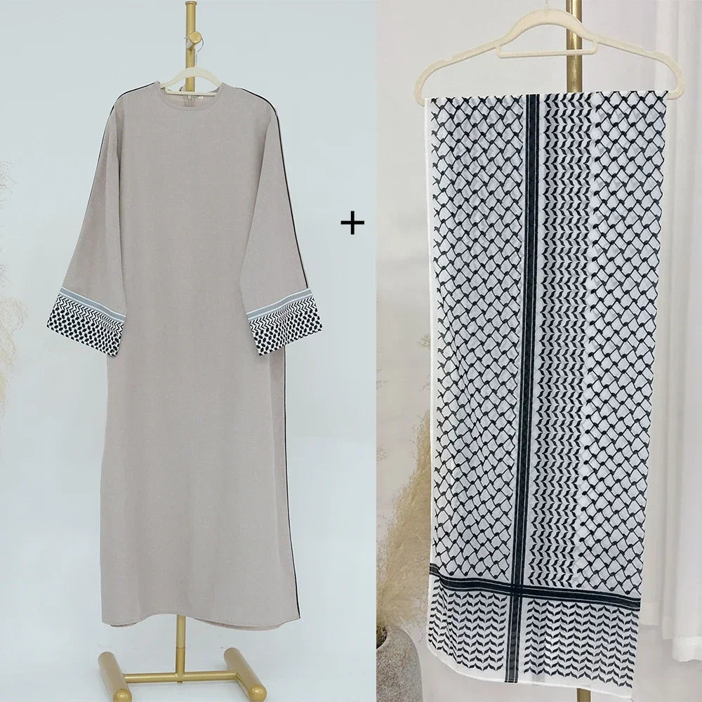 Maxy Linen Closed Abaya Keffiyeh Muslim Dress Printed Abayas for Women Dubai 2024 Luxury Turkey Ramadan Islamic Clothes Kaftan Robe