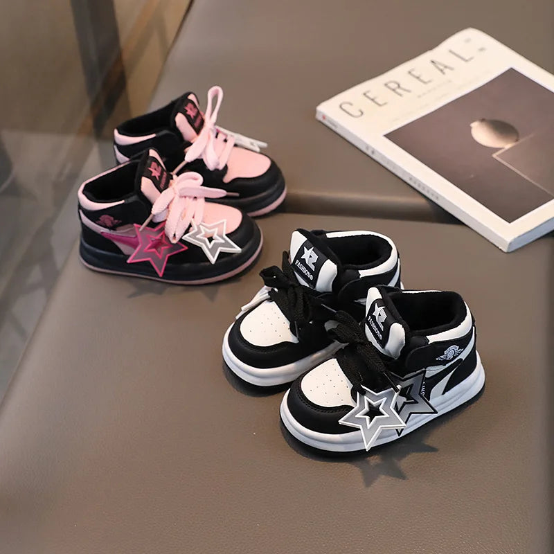 Maxy Children's Sneakers Autumn Winter Boys Girls Valet Lined Warm Sport Shoes Cute Star Shoes Toddler Non-slip Walking Footwear