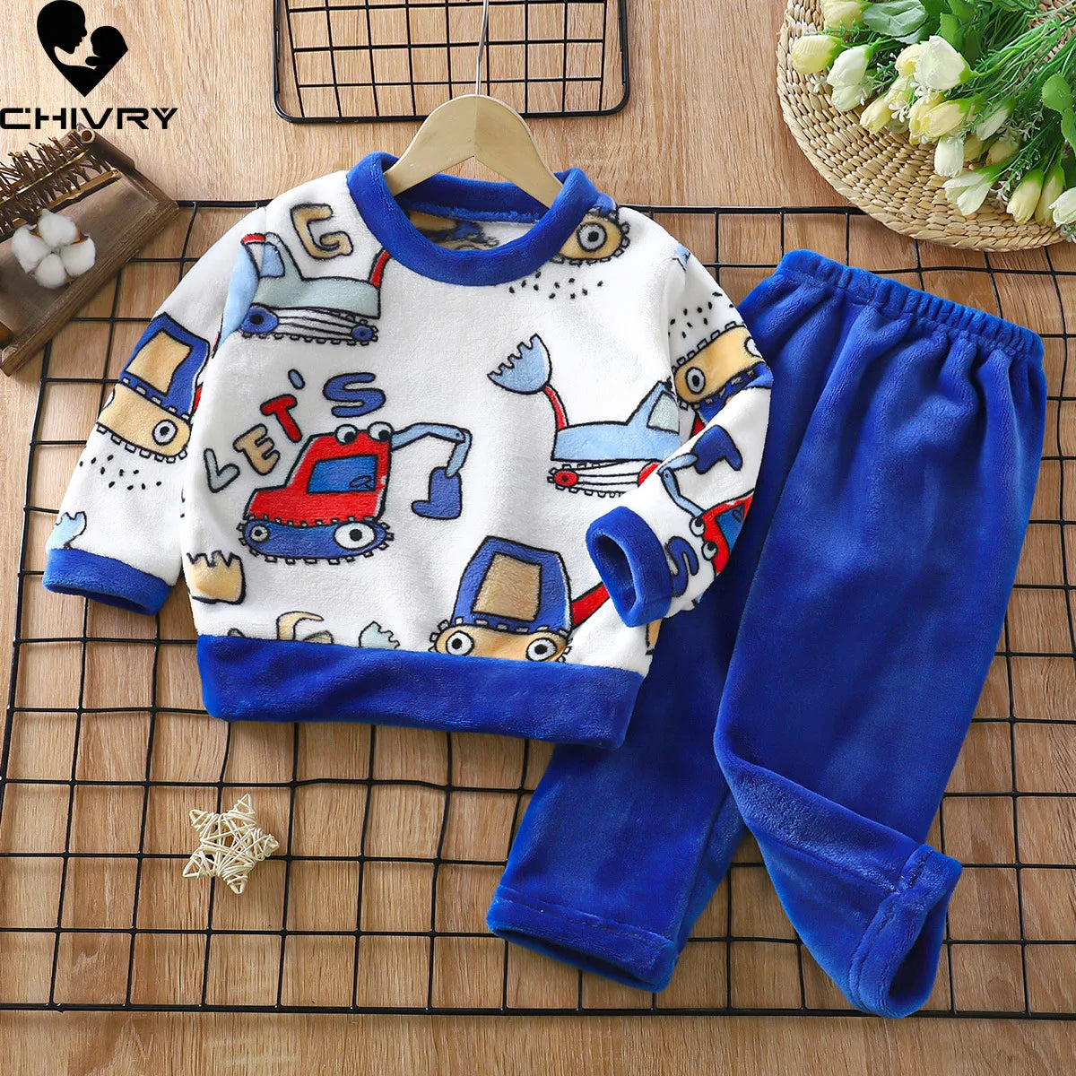 Maxy New 2024 Autumn Winter Kids Thick Warm Flannel Pajama Sets Baby Boys Girls Cartoon Long Sleeve O-neck Clothing Sleepwear Pyjamas