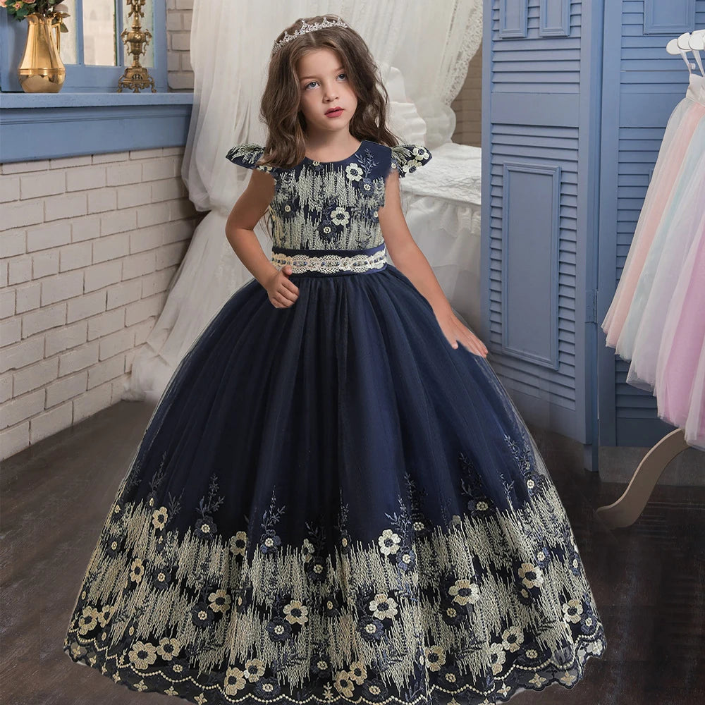 Maxy Flower Girl Dress Princess Elegant Children Party Long First Communion Kids Clothes For Teen Children Wedding Birthday