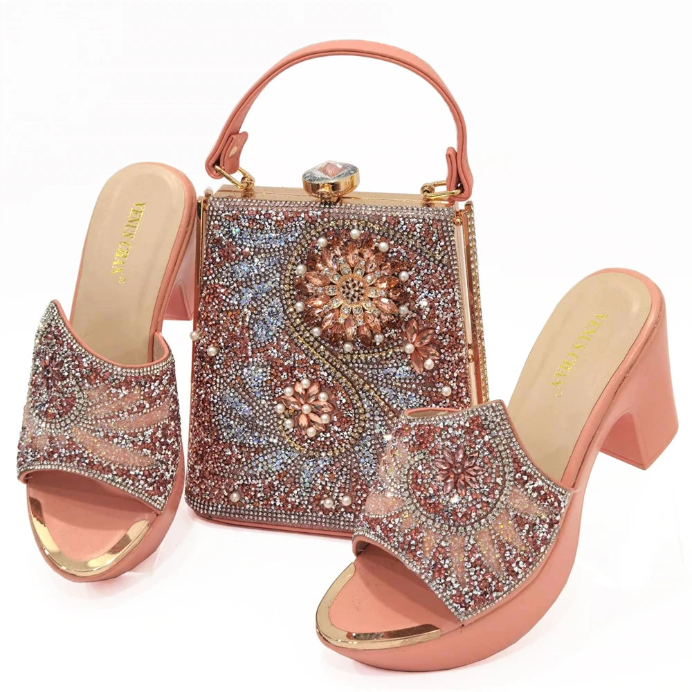 Maxy Shoe and Bag Set New 2024 Women Shoes and Bag Set In Italy wine Color Italian Shoes with Matching Bag