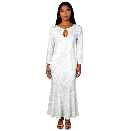 Maxy New White Elegant Polynesian Samoa Tribal Print Trumpet Fishtail Dress Custom Ladies Casual Evening Dresses