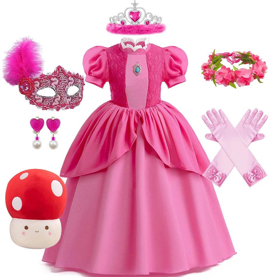 Girls Peach Princess Dress Halloween Fantasy Costume Children Ceremonial Luxury Carnival Outfits Kids Elegant Gowns Pagent Sets