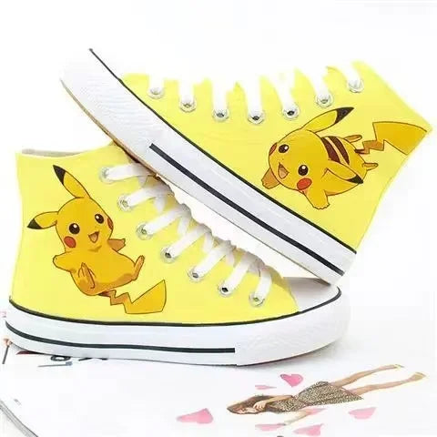 Maxy Pikachu Hot selling high top canvas shoes for women men's plus size cute student white sports shoes couple black casual shoes