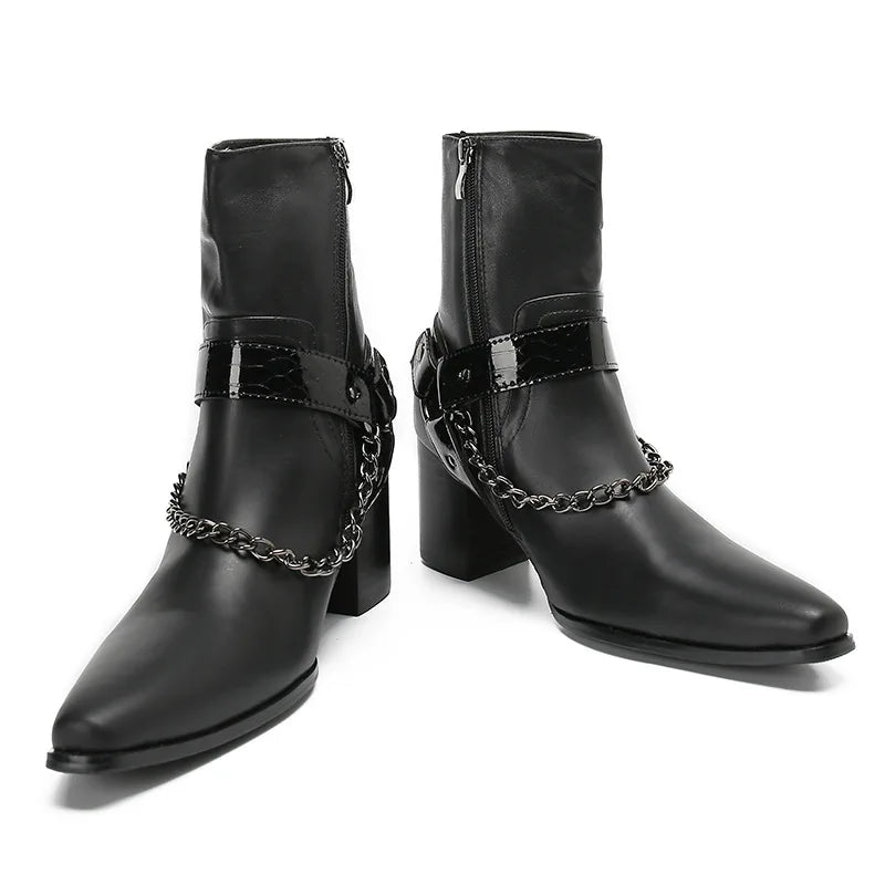 Maxy New pointed leather boots, high top workwear boots, British style enhanced high top men's boots, cowboy boots
