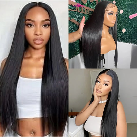 Maxy 250 Density Brazilian Glueless Wig Human Hair 40 Inch Bone Straight 5x5 Glueless Closure Ready Human Hair Wigs To Wear For Women