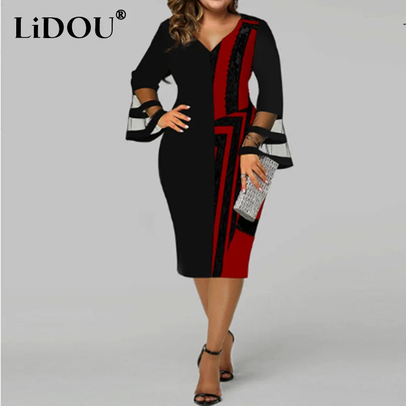 Autumn New Harajuku Fashion Trend Street Style Plus Size Dresses Women Oversized Bodycon Robes Print Patchwork Vestidos