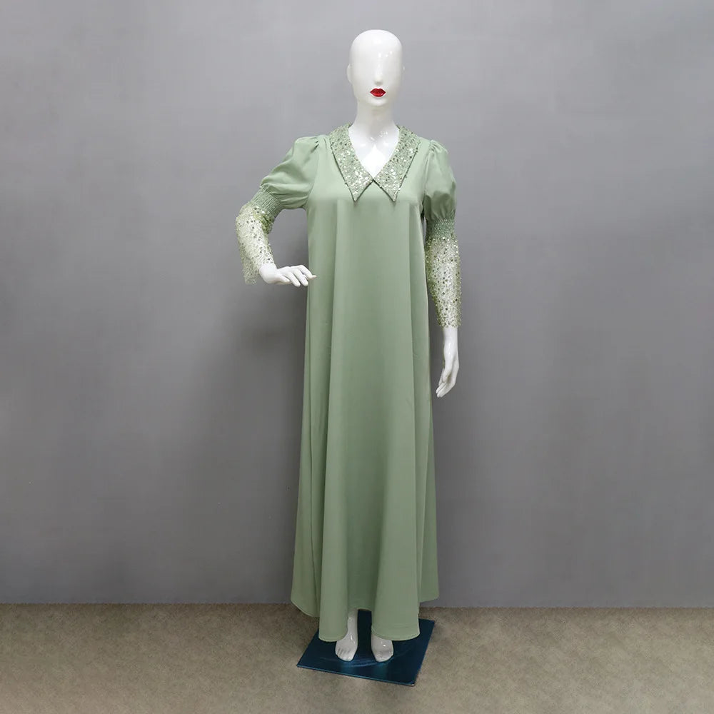Amay Eid Sequin Abayas for Women Muslim Maxy Dress Dubai Abaya Ramadan Islam Jalabiya Caftan Marocain Femme Turkey Kaftan Gown