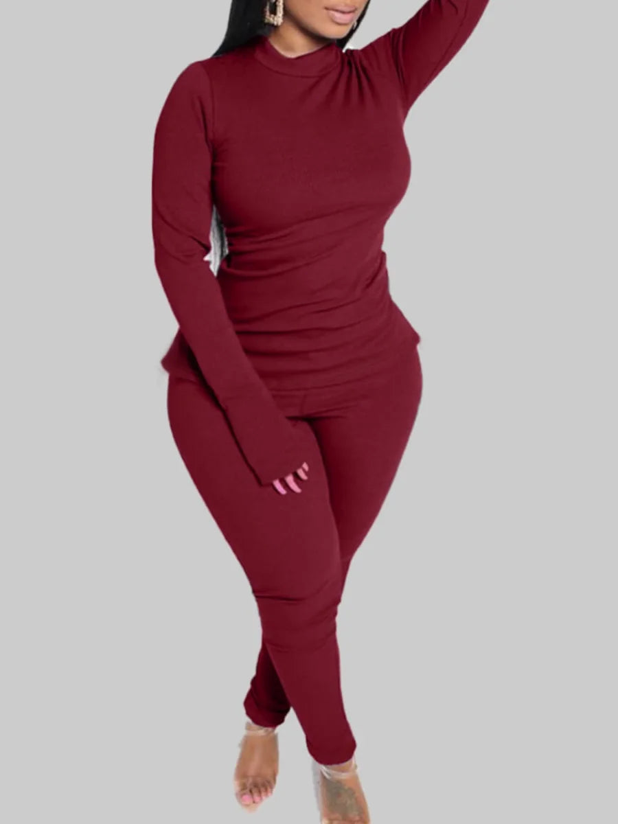 Maxy Plus Size women clothing tracksuit sets long sleeve Turtleneck Slit Skinny Pants Set Spring casual Two pieces sets for women