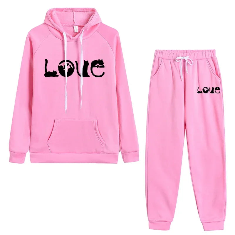 Maxy Womens Tracksuit Outfits Fashion Casual Printing Hooded Sweatshirt Suit High Quality Ladies Daily Jogging Sports Woman Pants Set