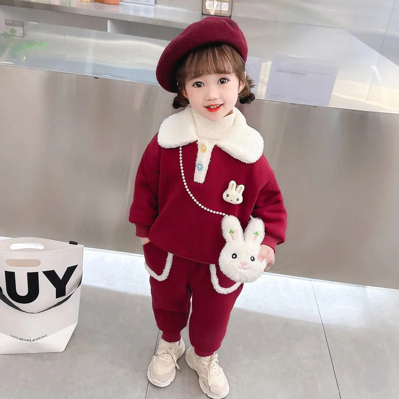 Maxy Children Clothing Sets for Baby Girls Sweater Pants Autumn Winter Toddler Kids Clothes Outfits Cartoon Rabbit Infant Tracksuits