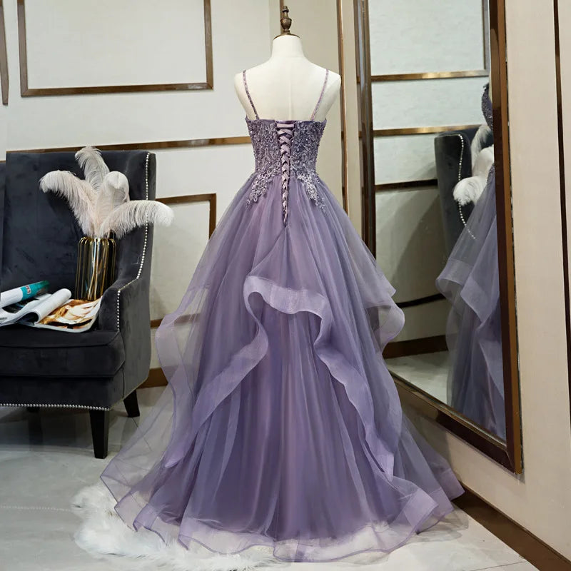 Maxy Elegant Club Banquet Purple Strap Dress Vocal Art Exam Senxi Colorful Silk Fairy Air Silk Dress Hosting Evening Dress