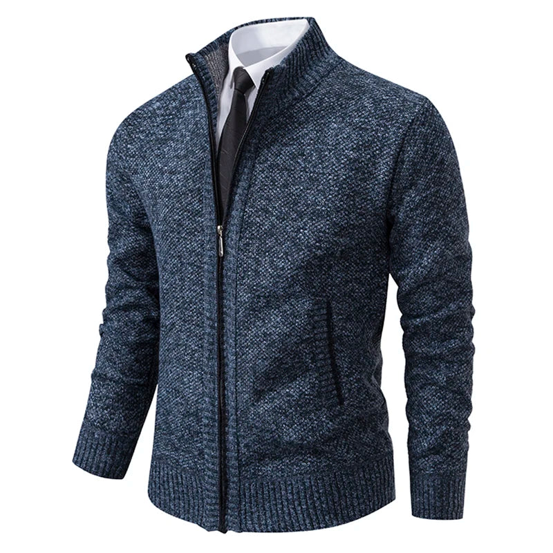 Visco Autumn And Winter New Jersey Men's Casual Sports Coat Solid Color Stand Collar Wweater Grab Fleece Warm Zipper Cardigan