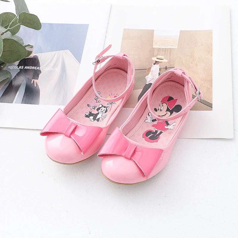 Maxy Disney Girls Cartoon Bow Minnie Mouse Print Sandal Children Casual Sneaker Baby Kid Princess Shoes Toddler Flat Leather Shoes