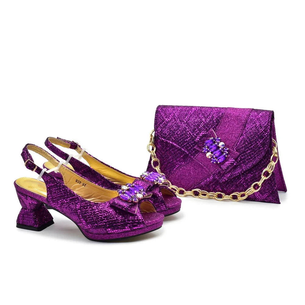 Maxy New Arrival African Silver Women Shoe and Bag Set for Party in Women Elegant Rhinestone Women Pumps