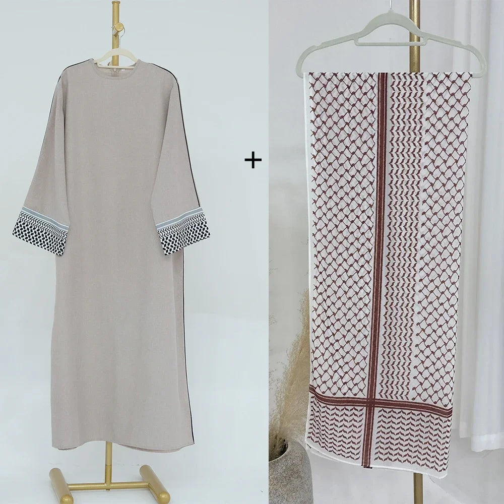 Maxy Linen Closed Abaya Keffiyeh Muslim Dress Printed Abayas for Women Dubai 2024 Luxury Turkey Ramadan Islamic Clothes Kaftan Robe