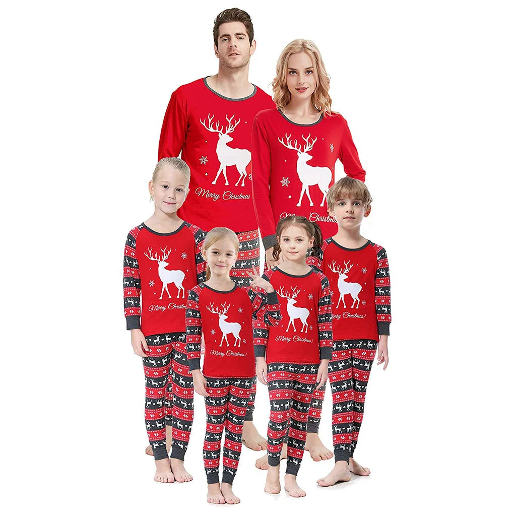 NEW Christmas Pajamas Set Family Matching Outfits Clothing Xmas Adult Kids Cute Party Nightwear  Cartoon Deer Sleepwear