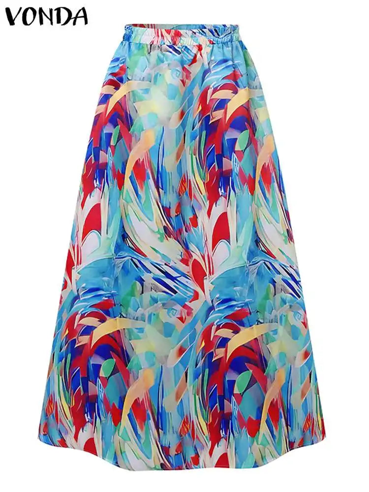 Maxy Plus Size VONDA Women Summer Dress Sets Oversize Sleeveless Tops and Maxy Skirt Bohemian Printed Sets 2PCS Loose Sets