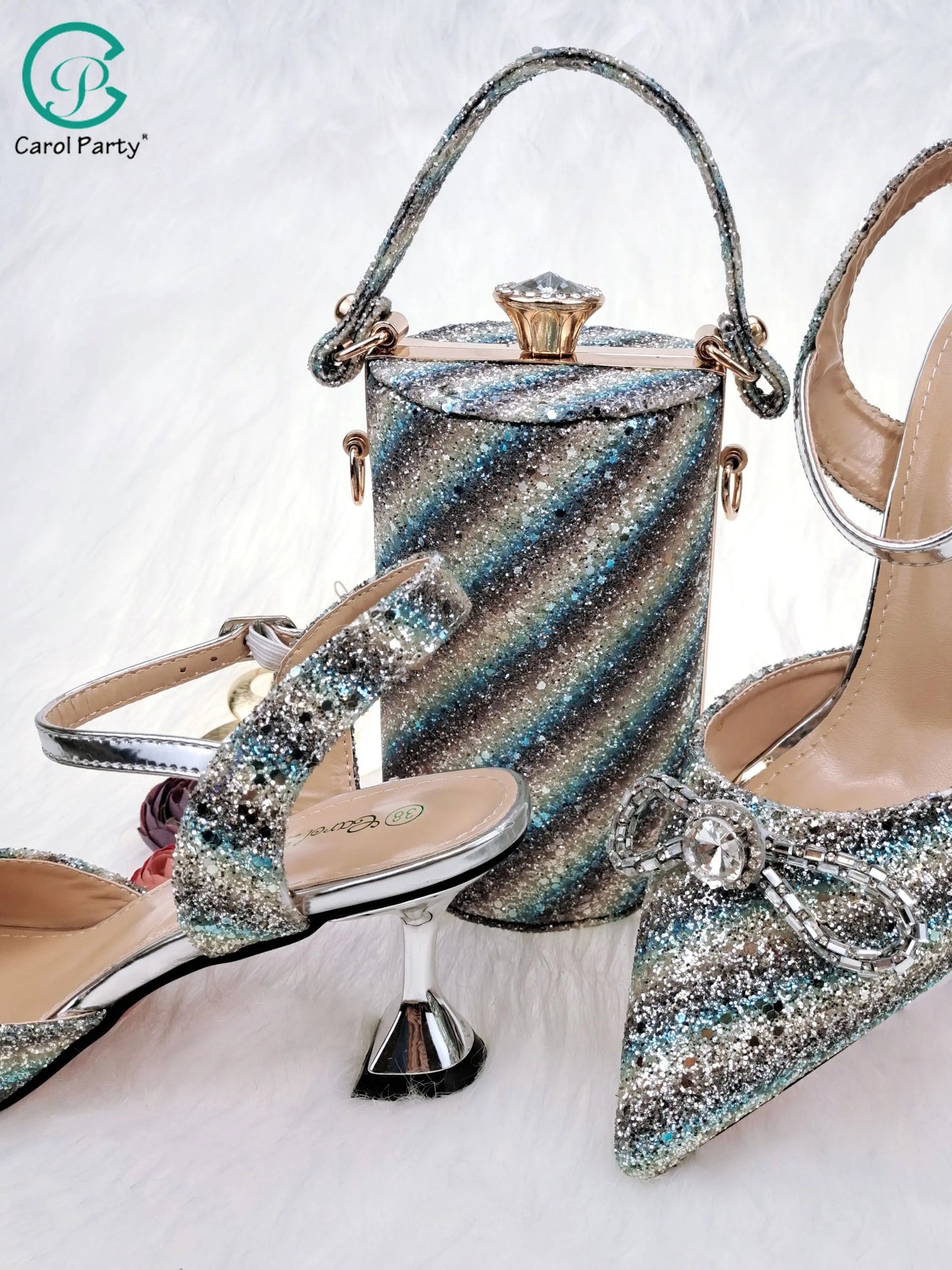 New Arrival Special Style Italian Design African Women Shoes and Bag Set Nigeria Ladies Shoes and Bag in Blue Color