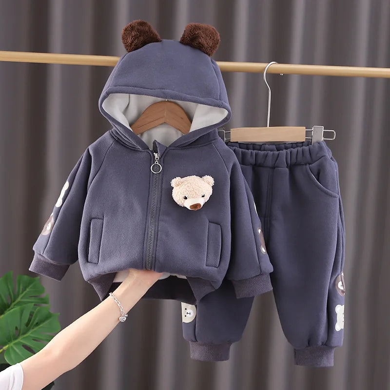 Maxy Plush Baby Boys Clothes Children Cartoon Bear Hoodies Jacket Pants 2Pcs/Set Toddler Casual Sportswear Kids Tracksuit