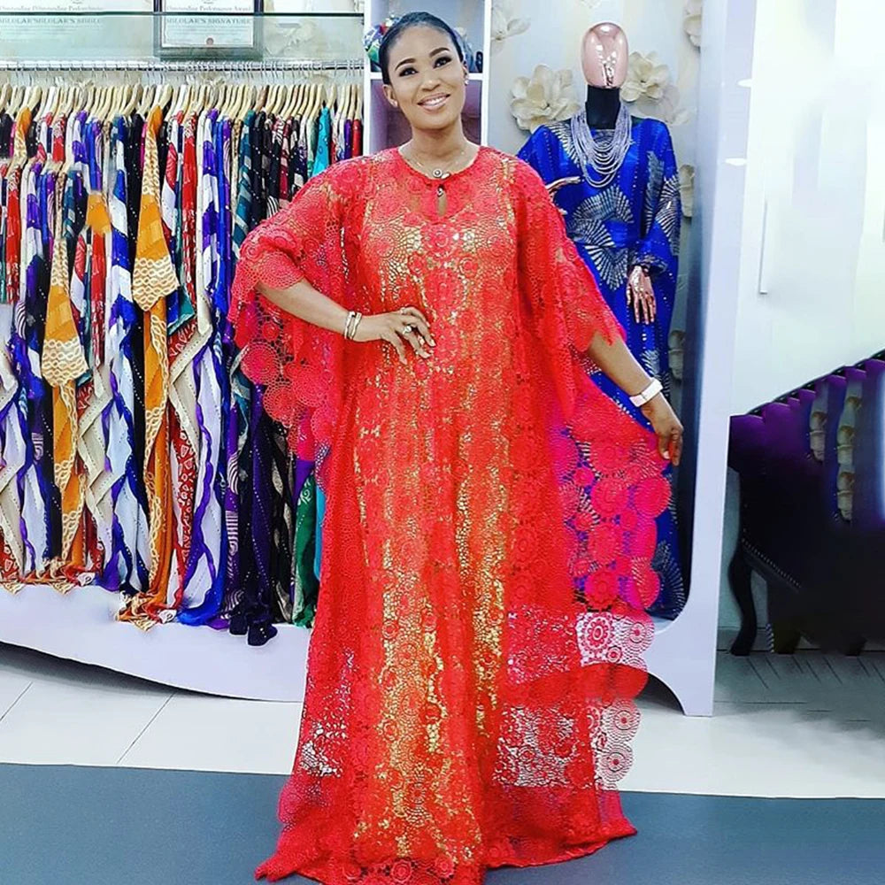 Amay Dresses for Women Evening Party Maxy Dress Ladies Clothes Elegant Applique Voile Sexy Bazin Long Robe Nigeria Daily