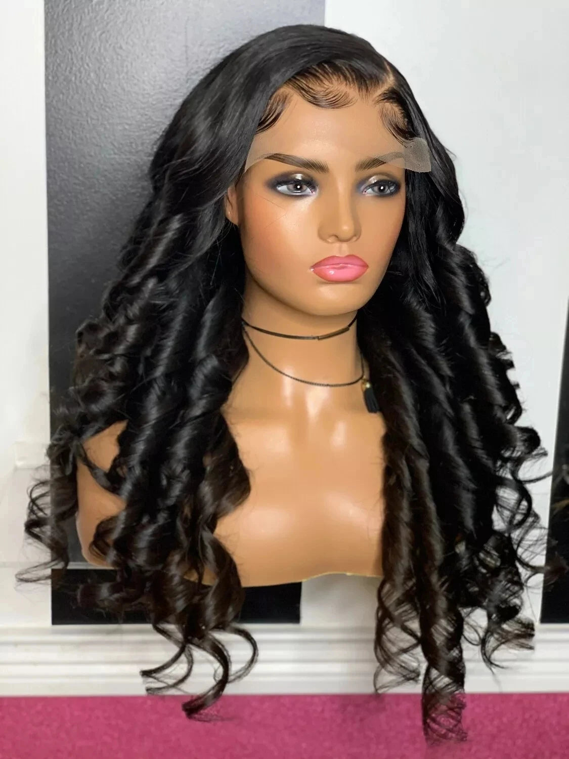 Amay Black 1B Soft Glueless Spring Curly Lace Front Wig 26inch Long 180 Density For African Women Baby Hair Preplucked Daily