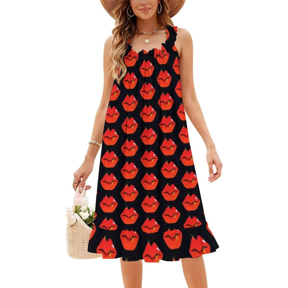 Maxy Red Lips Korean Style Dress For Women Elegant Casual Dress For Party Or Daily Wear Lip Lips Red Lips Red Lipstick Kiss Evening