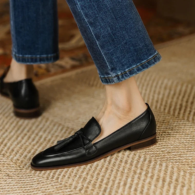 Maxy Spring Genuine Leather Women Shoes Casual Slip-On Loafers Comfortable Simple  Square Toe  Woman
