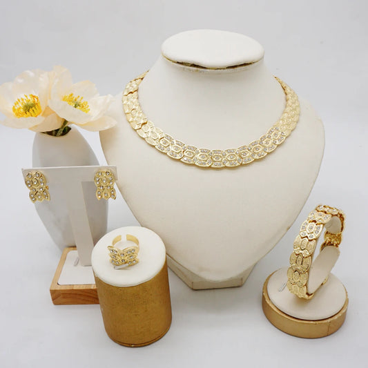 Maxy Luxury African Saudi Gold Color Jewelry Set Necklace Earrings Bracelets  Rings Sets  Wear  Banquets  Pairing Gifts