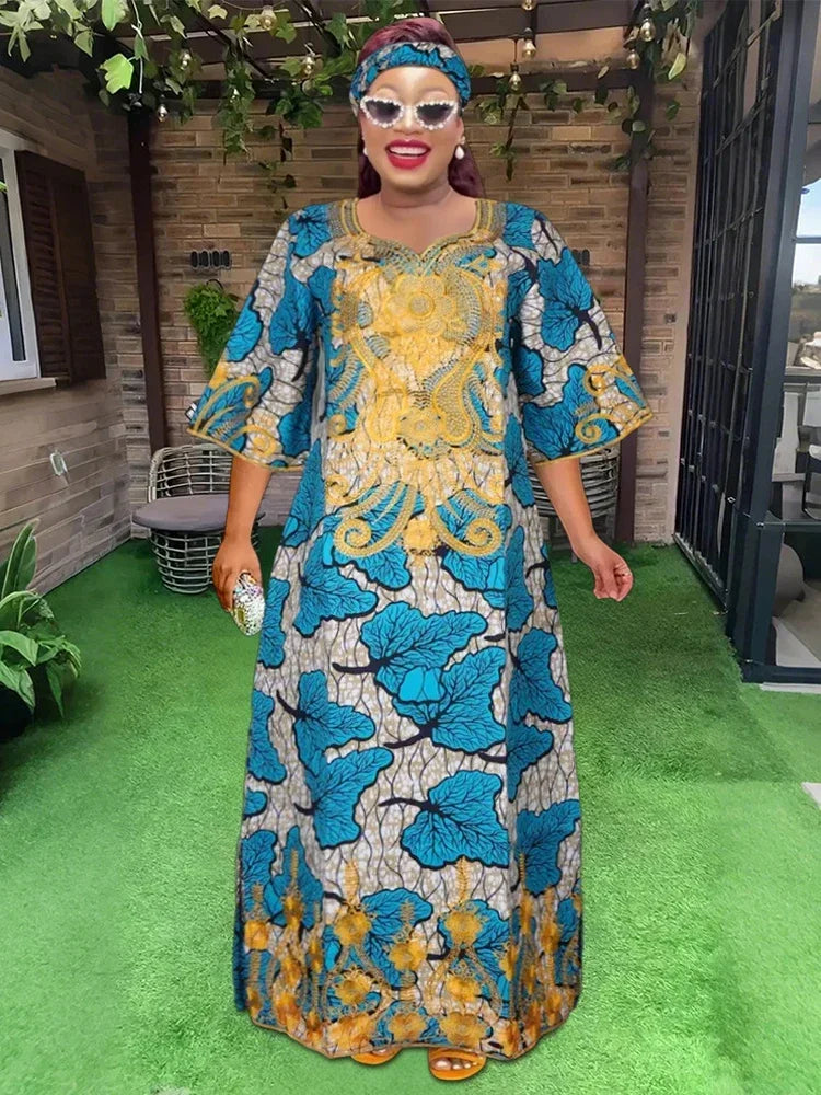 Maxy African Women Traditional Outfit Dashiki Wax Dresses Plus Size Embroidery Maxi Robe Party Evening Gown Turkey Africa Clothing