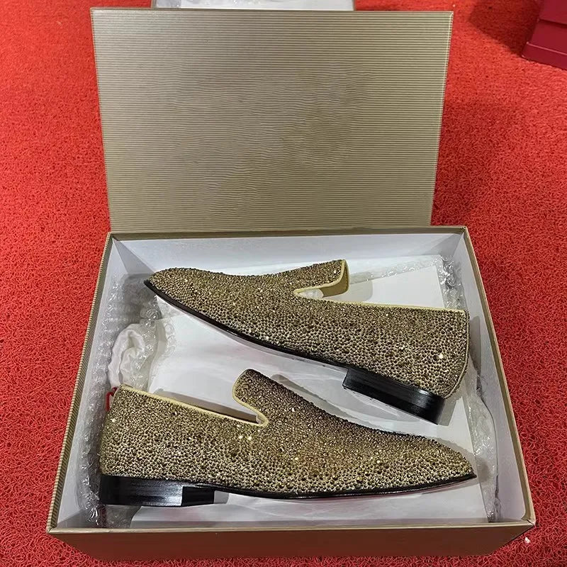 Visco New Square Toe Flat Slip-On Men's Casual Sports Shoes Rhinestones Street Punk Office Commuter Men Plus-Size Single Shoes