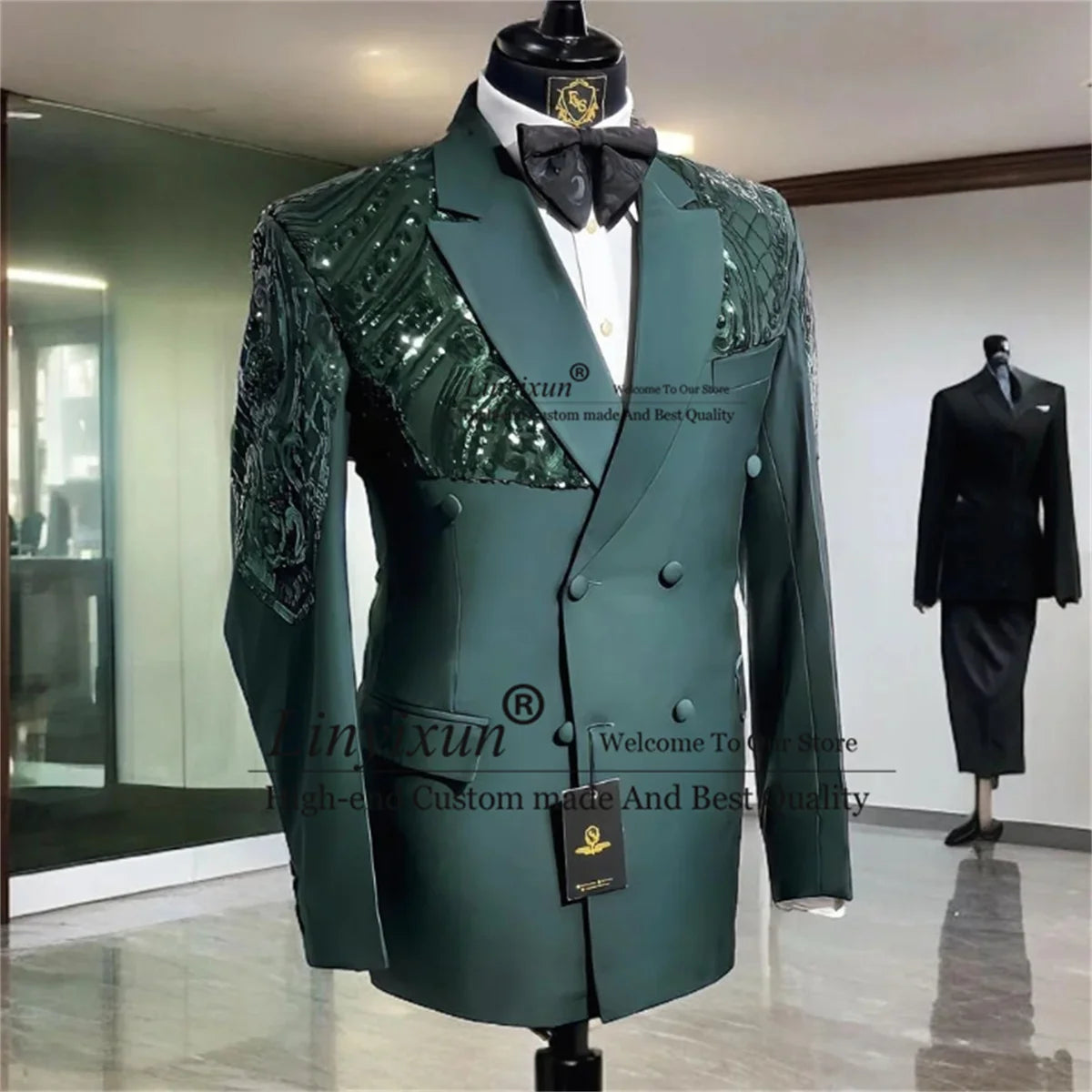 Maxy Fashion Sequined Applique Men Suits 2 Pieces Sets Jacket Pants Groom Wedding Tuxedos Customized Male Prom Blazers Costume Homme