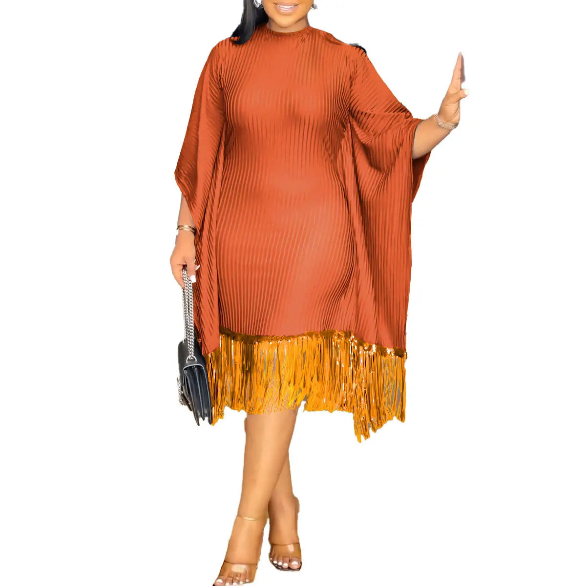 Amay Dresses for Women Elegant Dashiki Spring Autumn Tassel Sequin Dress Ladies Traditional Africa Clothing Fairy Dress