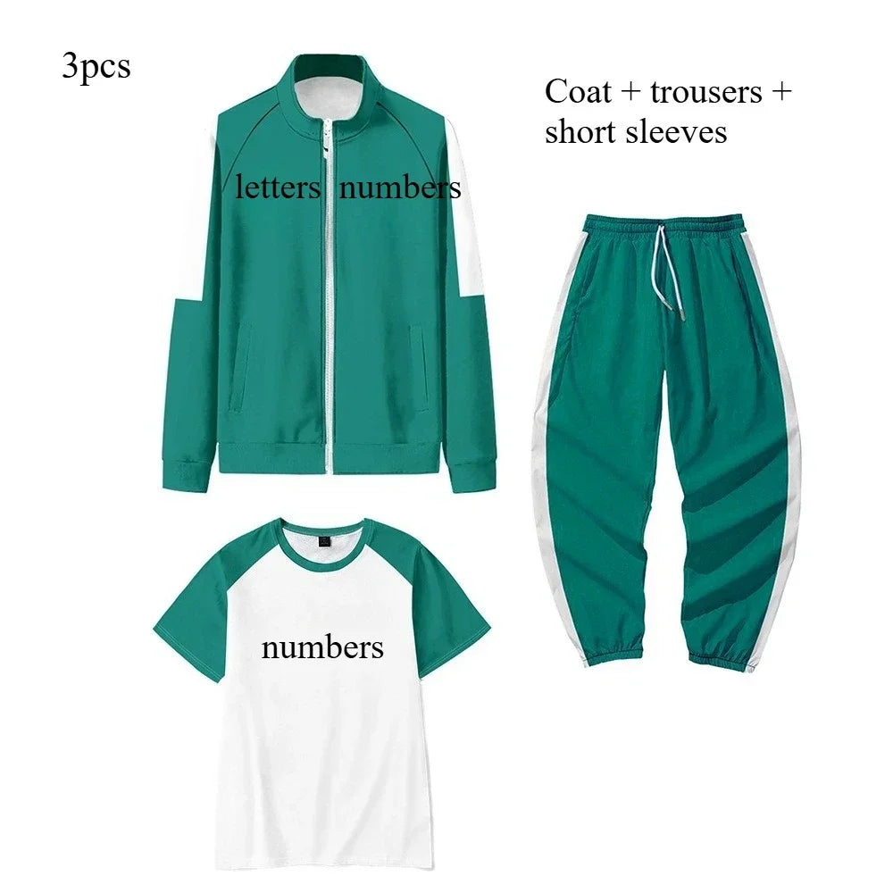 Maxy Calamari Game Cosplay Costume Green Tracksuit Outfits Jacket T-shirt Pants 001 456 230 Teenagers Sweatshirt Adult ★ ★