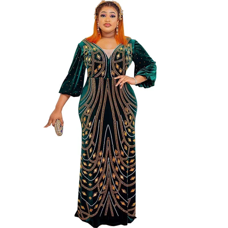 Maxy African Party Long Dresses for Women Velvet Evening Gowns Turkey Outfits Robe Africa Clothing